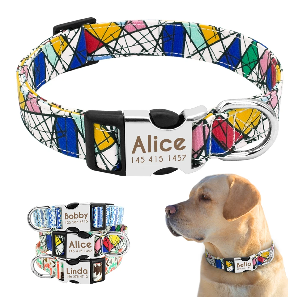 Collar de nailon para perro, Collar personalizado para mascota, etiqueta de identificación grabada, placa con nombre reflectante para perros pequeños, medianos y grandes, Pitbull Pug - imagen 2