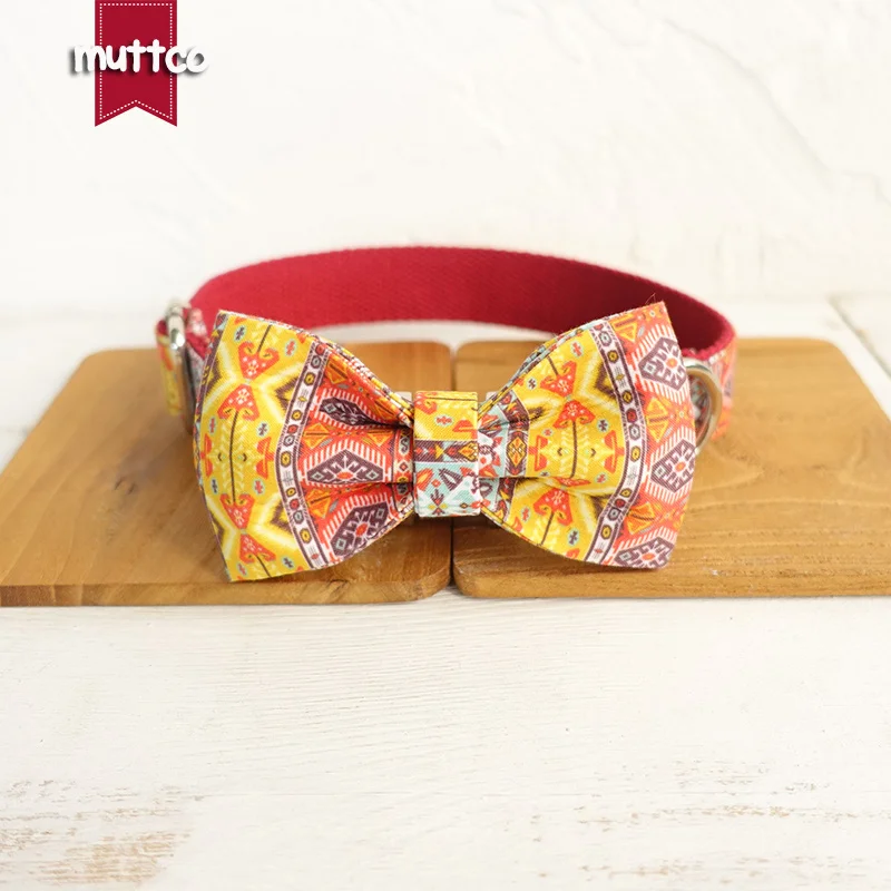MUTTCO vende al por menor, collar de perro suave y rechoncho hecho a mano con pajarita, collar de perro bohemio rojo, correa de 5 tamaños UDC055 - imagen 4