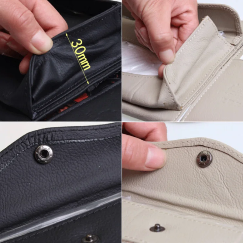 Estuche de CD de cuero 3 en 1 para coche, caja con visera para DVD, organizador de viaje de tejido para gafas, bolsa de almacenamiento para tarjetas de visita, nuevo - imagen 4