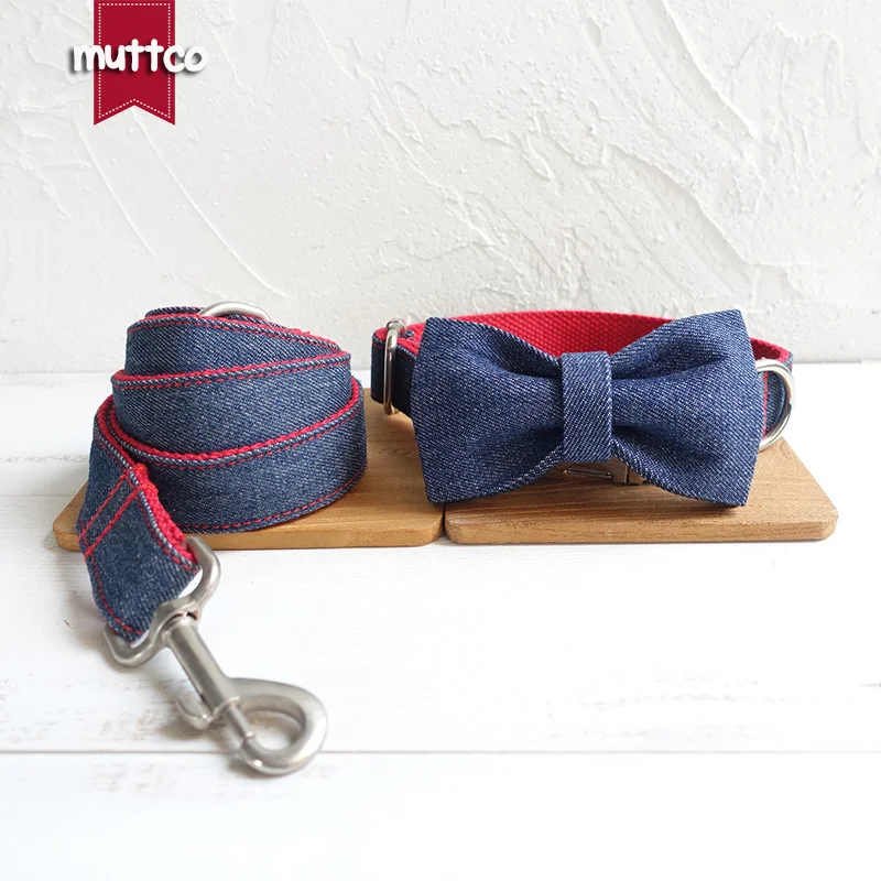 MUTTCO vende al por menor collar con nombre de mascota grabado de diseño propio THE RED JEAN mazarine y collar y correa para perro rojo 5 tamaños UDC038 - imagen 5