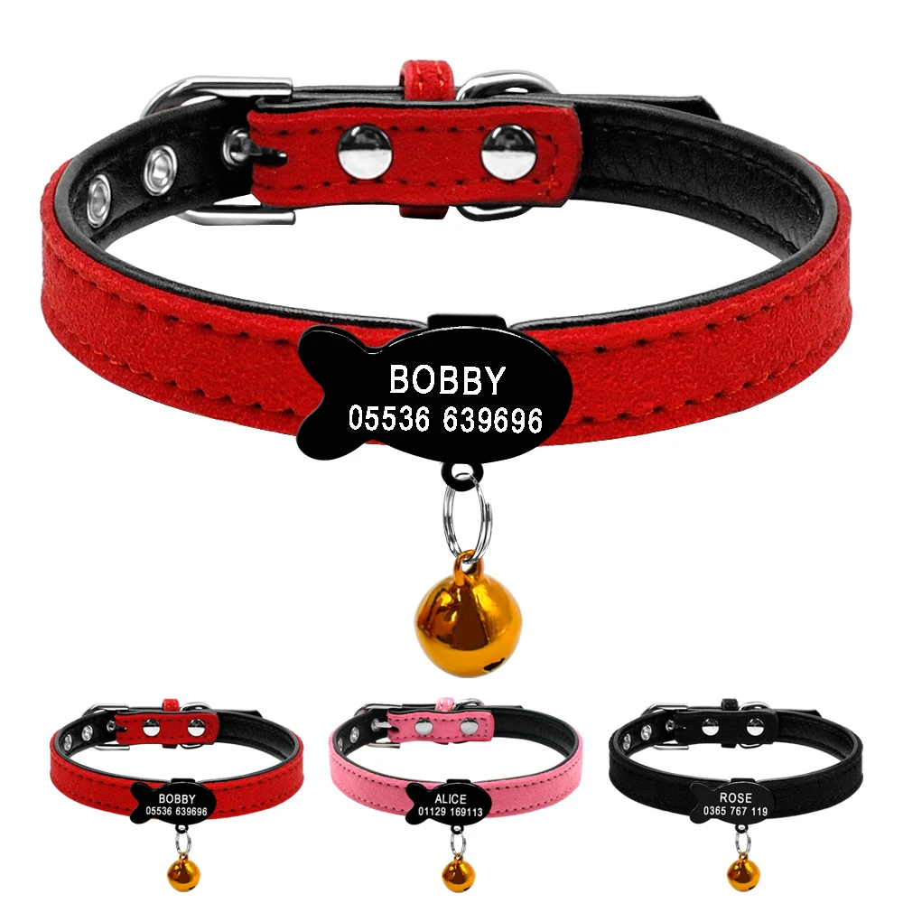 Collar personalizado para perros y gatos, Collar de identificación de cuero personalizado para cachorros y perros pequeños con etiquetas de identificación, placa de identificación, compromiso gratuito - imagen 4