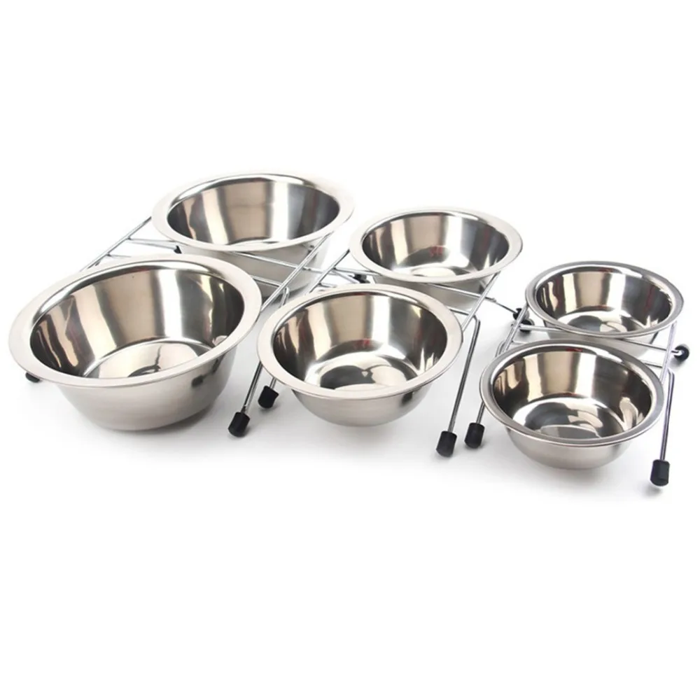 Dog Bowl Stainless Steel Pet Dog Cat Double Bowls Iron Stand Food Water Dishes Feeder Pet Supplies Comida Mascotas - imagen 2