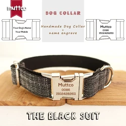 MUTTCO Placa de identificación grabada para mascotas, venta al por menor, collar de alta calidad para perro, collar personalizado para cachorro, collar para perro THE BLACK SUIT, 5 tamaños UDC007