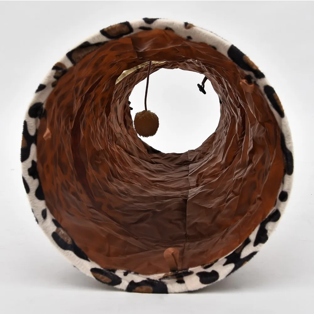 Túnel de juego con estampado de leopardo para mascotas, túnel largo para gatos, juguete plegable para gatos, a granel
