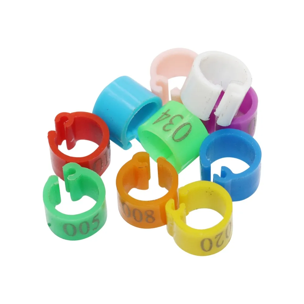 100 unids/bolsa diámetro interior 6mm pata de Paloma aves de corral paloma pájaro loro Clip anillos banda pie anillo Paloma suministros NO.001 ~ 100