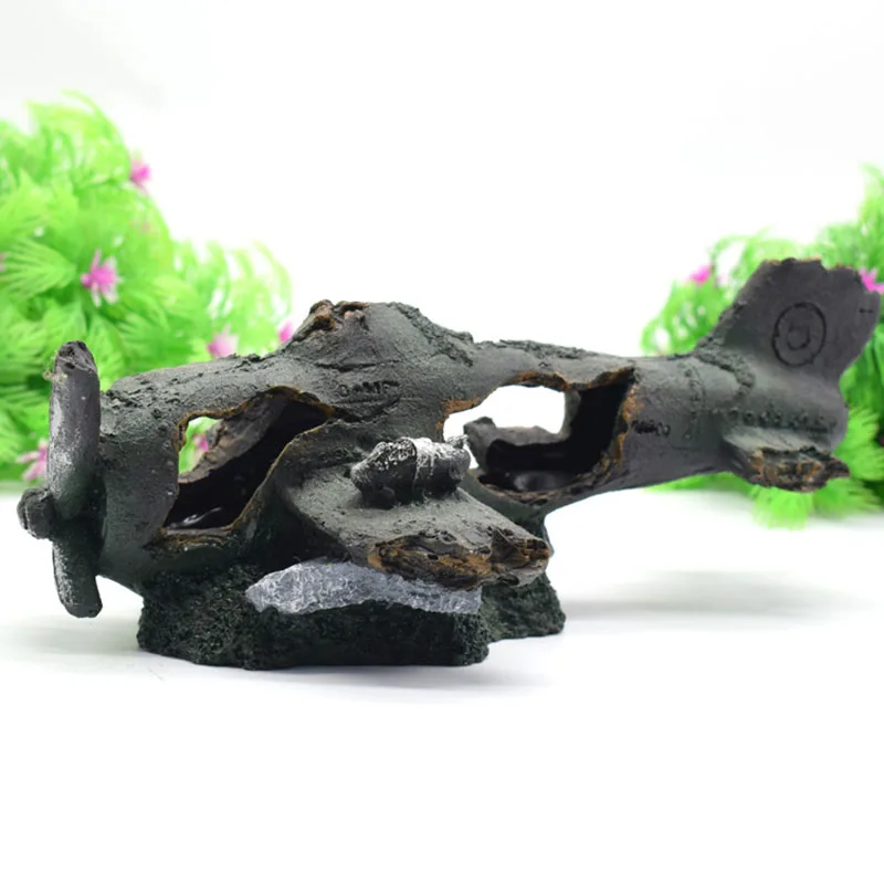 Decoración de acuario, estatua de demolición de avión de resina para ocultar peces, mundo de pecera, cueva, accesorios de adorno para casa - imagen 5