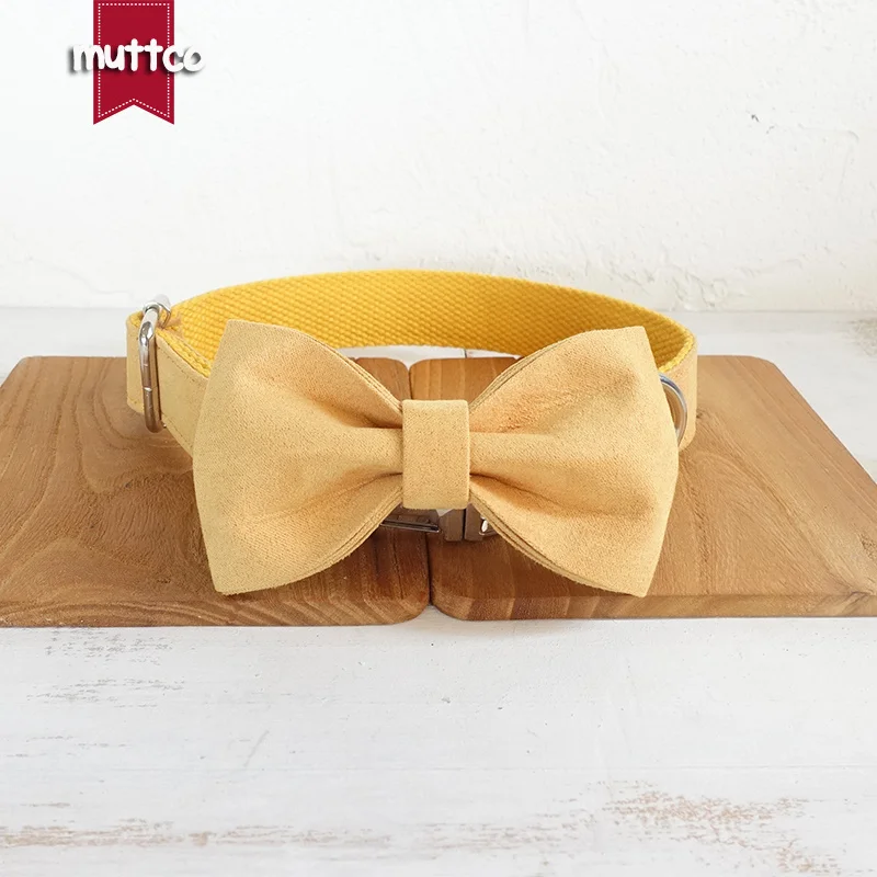 MUTTCO vende al por menor collar de perro duradero hecho a mano EL AMARILLO collar de etiqueta de identificación de perro personalizado correa de productos para mascotas antipérdida 5 tamaños UDC077