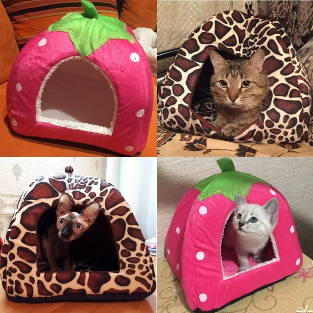 Cama cálida para mascotas, casa para perros pequeños, bonita casa para gatos con fresas para cachorros, perrera, casa para gatitos, sofá cama, estera, transpirable para invierno - imagen 5