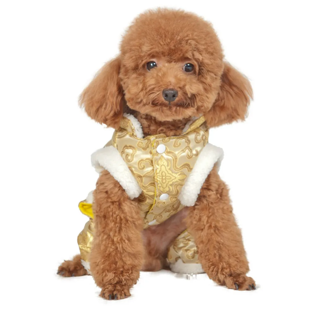 HOOPET-Mono de cuatro pies para perro y gato, traje Tang tradicional de Año Nuevo Chino, chaqueta acolchada con forro polar cálido - imagen 5