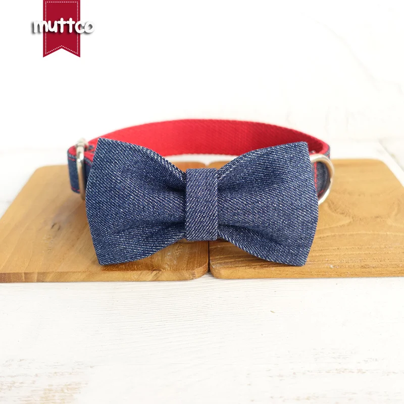 MUTTCO vende al por menor collar con nombre de mascota grabado de diseño propio THE RED JEAN mazarine y collar y correa para perro rojo 5 tamaños UDC038 - imagen 4