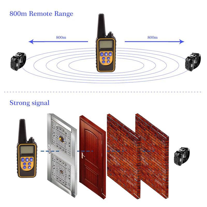 Collar eléctrico de adiestramiento para perros con control remoto con LCD, correa de descargas eléctricas para perro, 800 metros de distancia, mando a distancia recargable e impermeable, modo de vibración, para dejar de ladrar - imagen 3