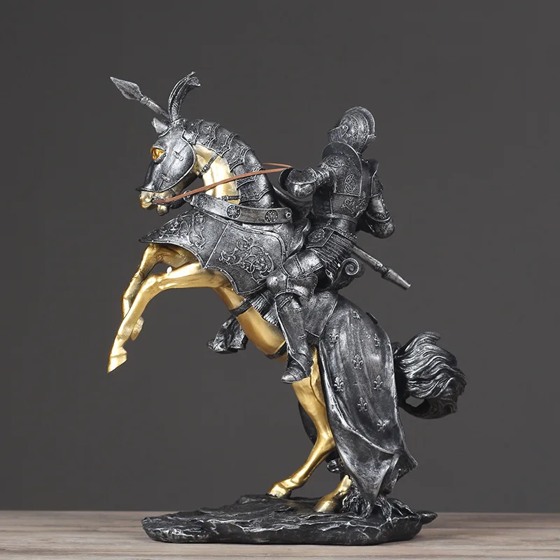 Figuras de caballería de soldado romano Vintage europeo, estatua de guerrero en miniatura para sala de estar, decoración del hogar, adorno Artificial - imagen 4