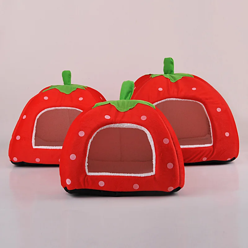 Casa suave para gatos, cama plegable con forma de fresa y leopardo para perros, cama cálida para cachorros y gatitos, tienda de campaña, nido de cueva para perros y gatos - imagen 3