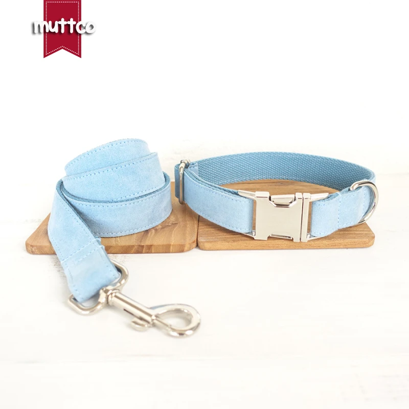 MUTTCO vende al por menor collar de diseño propio THE SKY collar hecho a mano poliéster satinado y nylon wathet azul 5 tamaños collar y correa para perro UDC032 - imagen 2
