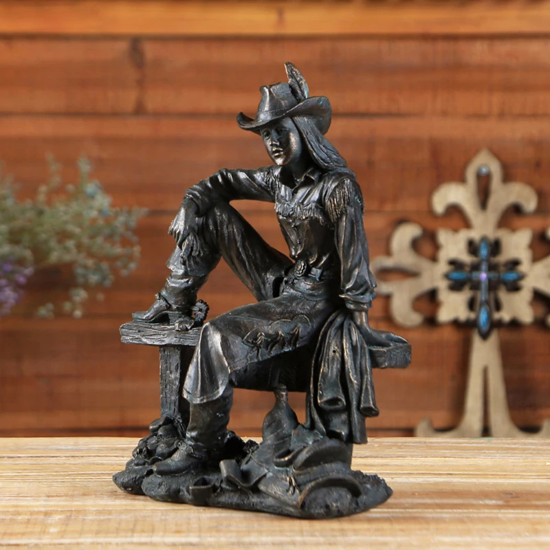 Figuras de adorno de vaquero occidental americano de resina Vintage, estatuas de persona en miniatura para decoración de boda de fondo de oficina en casa - imagen 4