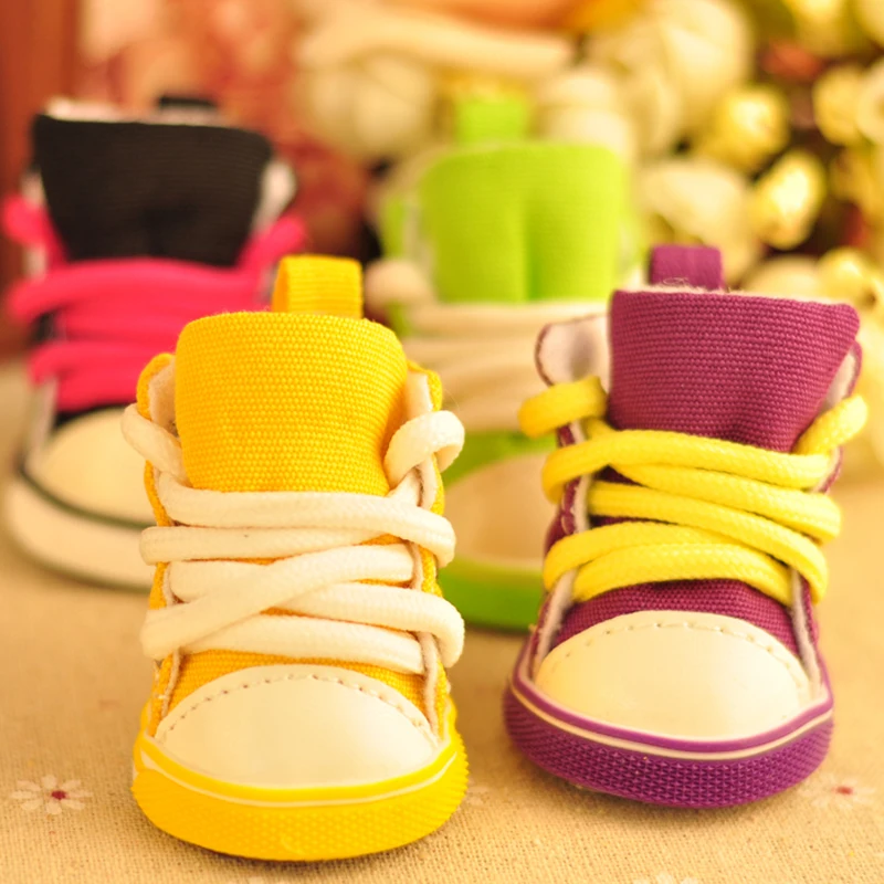 Zapatos cálidos de tela vaquera para mascotas, botas deportivas antideslizantes informales para perros pequeños, para otoño e invierno, piezas por lote de 4 ZL109-2 - imagen 3