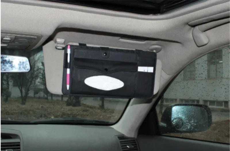 prativerdi New 3 in 1 Leather CD Case Car DVD Sun Visor Box With Tissue Travel Organizer For Glasses Business Card Storage Bag12