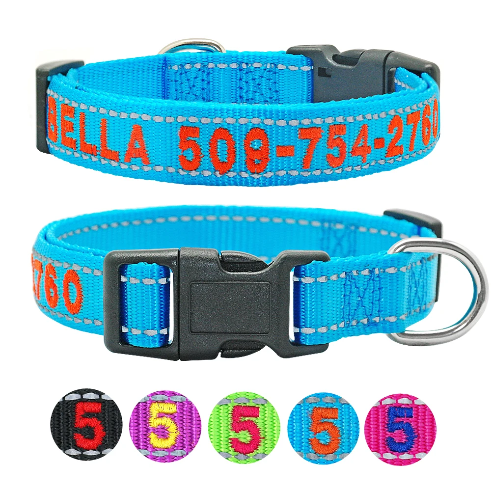 Collar personalizado de nailon bordado para perro, etiqueta de identificación, reflectante, nombre de Mascota, Collar de teléfono para perros pequeños, medianos y grandes - imagen 4