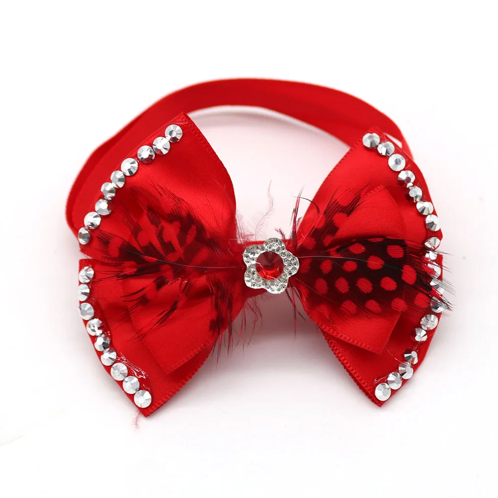 Corbatas con plumas y diamantes de imitación para mascotas, corbatas con diamantes de imitación para perros, productos para vacaciones, accesorios de boda, 50 piezas, novedad - imagen 2