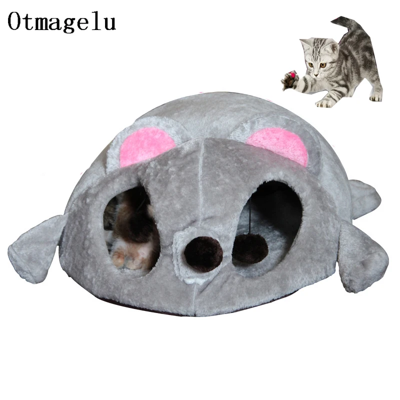 Divertida cama con forma de ratón para gatos, perros pequeños, almohadillas de cueva, cojín extraíble, fondo impermeable, estera para cachorros y gatos, casa, suministros para mascotas