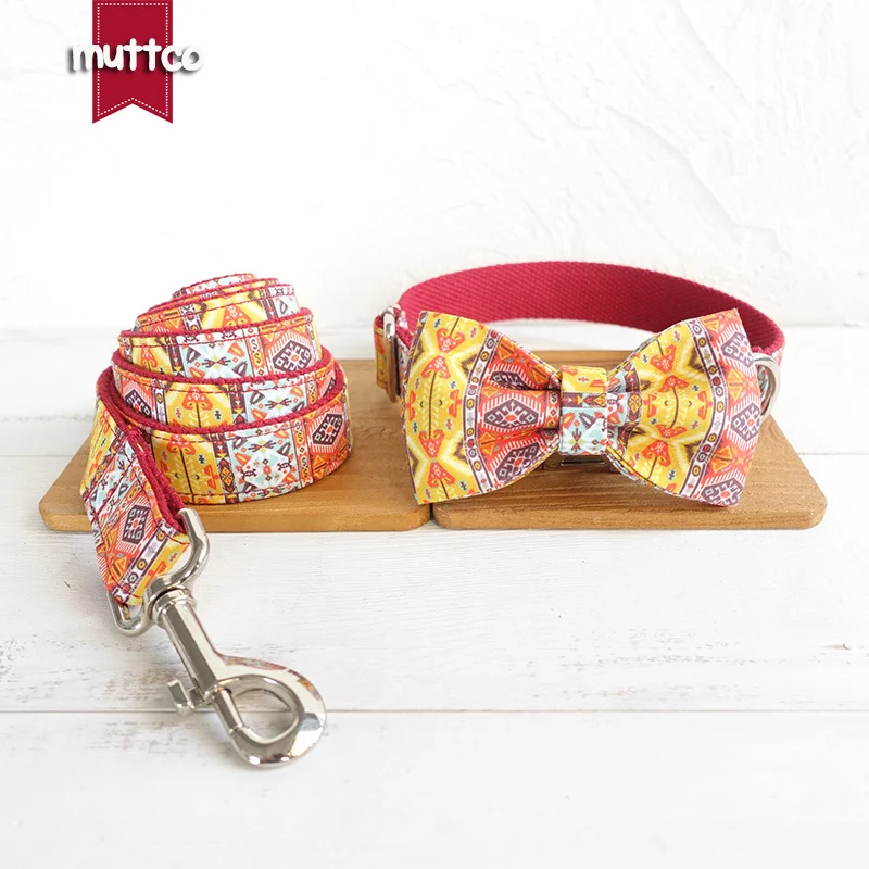 MUTTCO vende al por menor, collar de perro suave y rechoncho hecho a mano con pajarita, collar de perro bohemio rojo, correa de 5 tamaños UDC055 - imagen 5