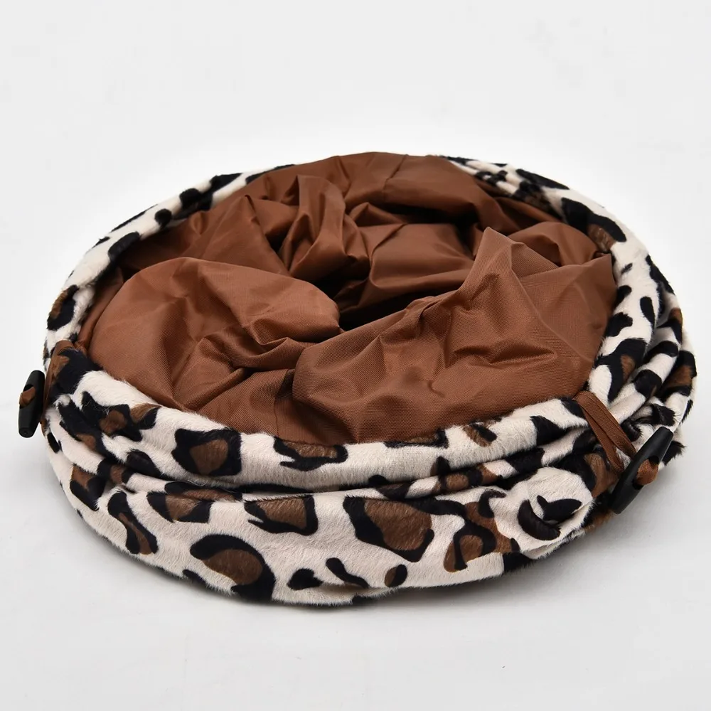 Túnel de juego con estampado de leopardo para mascotas, túnel largo para gatos, juguete plegable para gatos, a granel