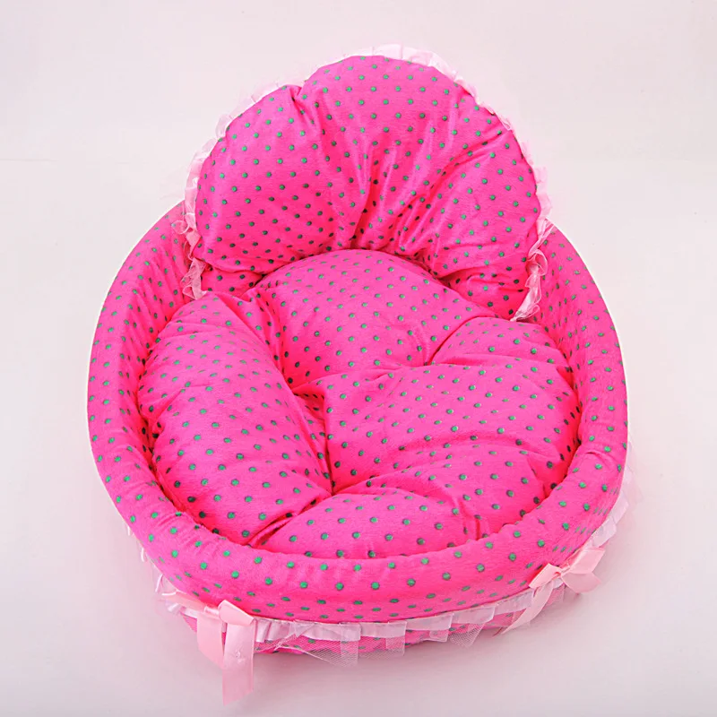 Nuevo lindo punto mascota gato perro cama de princesa perros rojos almohadilla cachorro tamaño pequeño Chihuahua dulce perrera para mascotas encaje volante encantador cama suave - imagen 4