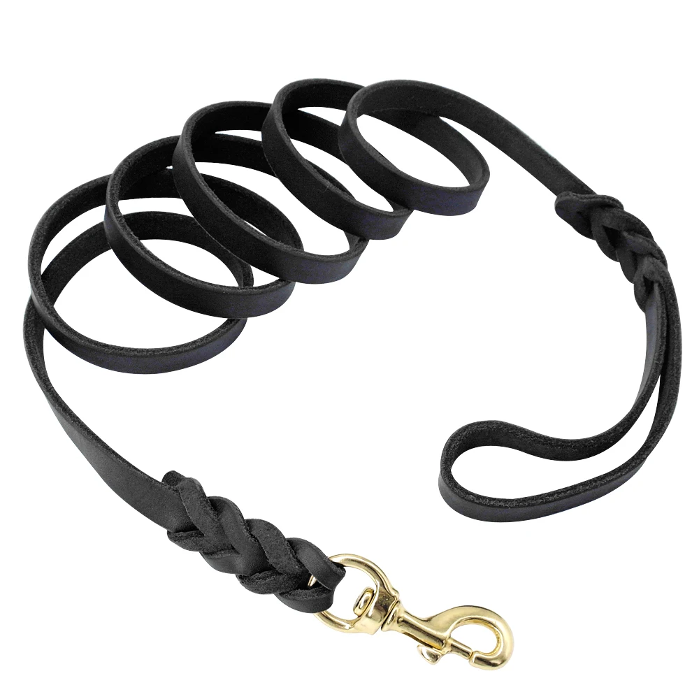 Correa de cuero genuino para perros, correas largas trenzadas para entrenamiento de caminar para mascotas, colores marrón y negro para mascotas medianas y grandes - imagen 4