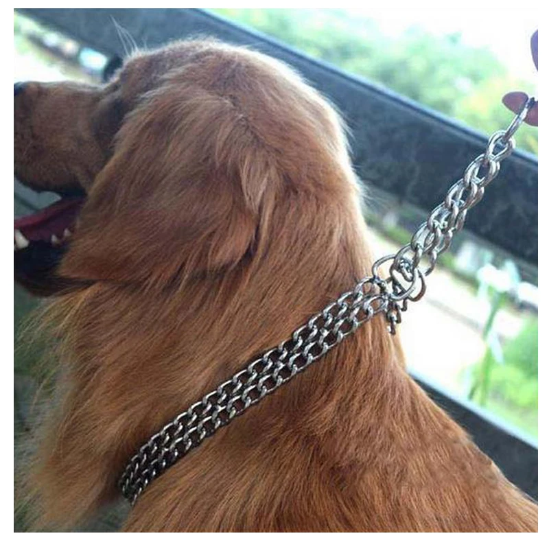 Collar de perro Martingale de acero inoxidable, cadena de Metal, doble fila, Gargantilla cromada, Collar de espectáculo de entrenamiento, Control de seguridad ajustable - imagen 3