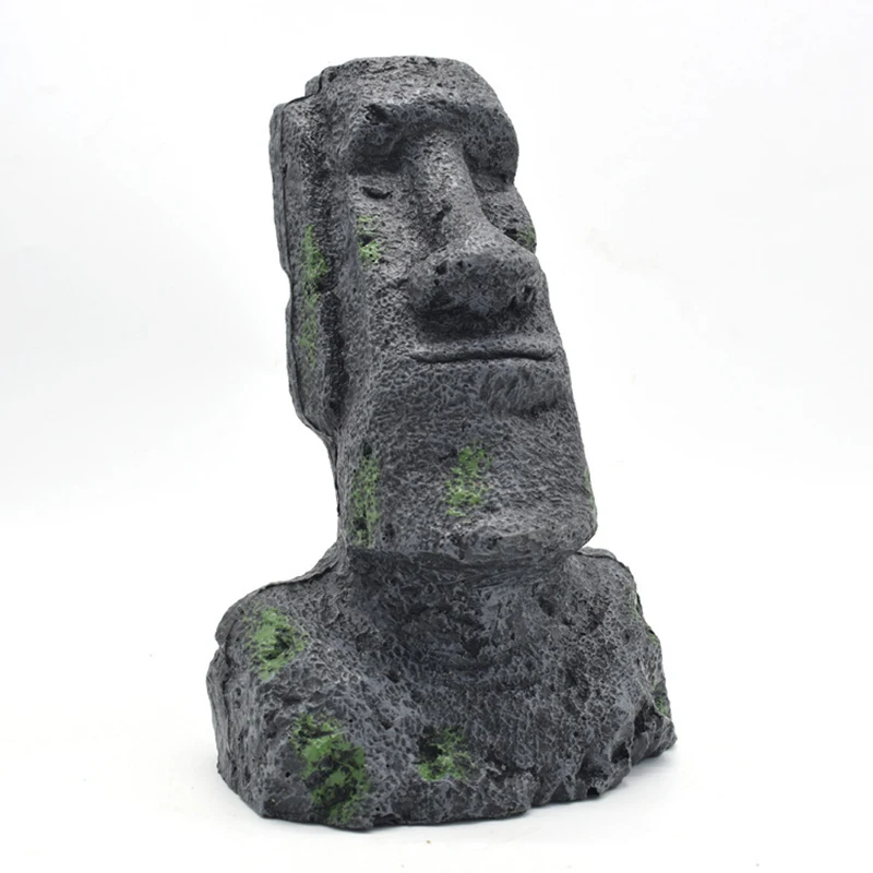 Estatua de piedra de la Isla de Pascua, adorno de resina para pecera, decoración de Acuario, Terrario de Gnomo, tanque de reptiles, piedra Artificial, decoración del hogar - imagen 5