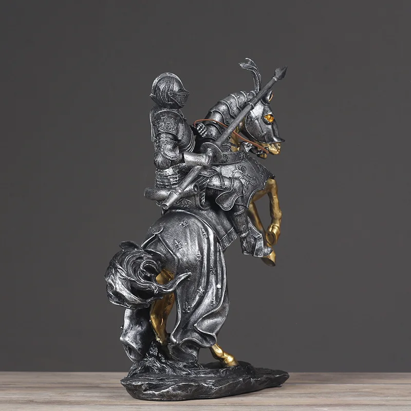 Figuras de caballería de soldado romano Vintage europeo, estatua de guerrero en miniatura para sala de estar, decoración del hogar, adorno Artificial - imagen 3