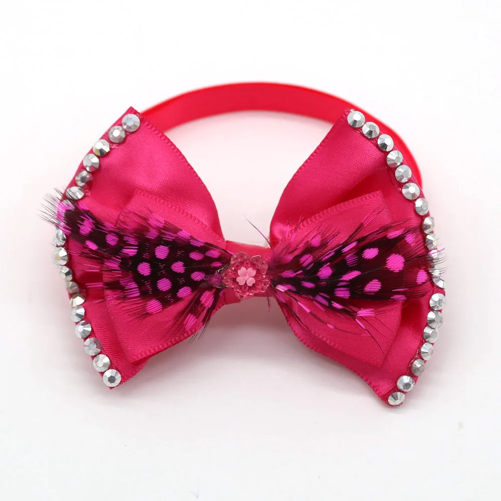 Corbatas con plumas y diamantes de imitación para mascotas, corbatas con diamantes de imitación para perros, productos para vacaciones, accesorios de boda, 50 piezas, novedad - imagen 4