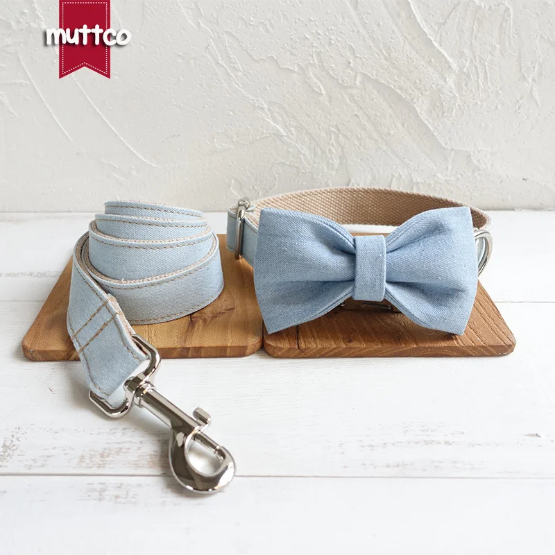 MUTTCO vende al por menor collar de perro de diseño propio THE LIGHT JEAN collar hecho a mano wathet azul y blanco 5 tamaños collar de perro UDC034 - imagen 5