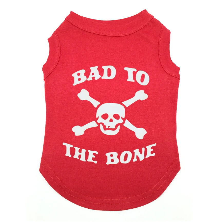 BAD TO THE BONE SKULL พิมพ์เสื้อยืดสัตว์เลี้ยงลูกสุนัขเสื้อผ้าเสื้อ Tee โพลีเอสเตอร์เสื้อผ้าถัง Tees สำหรับ All Seasons ขายร้อน - imagen 4