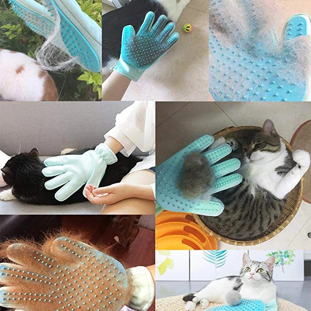 Cute Suede Silicone Cat Dog Pet Deshedding Brush Glove for Animal Wool Combing Cats Pet Hair Glove pet Grooming glove GL0001 - imagen 5