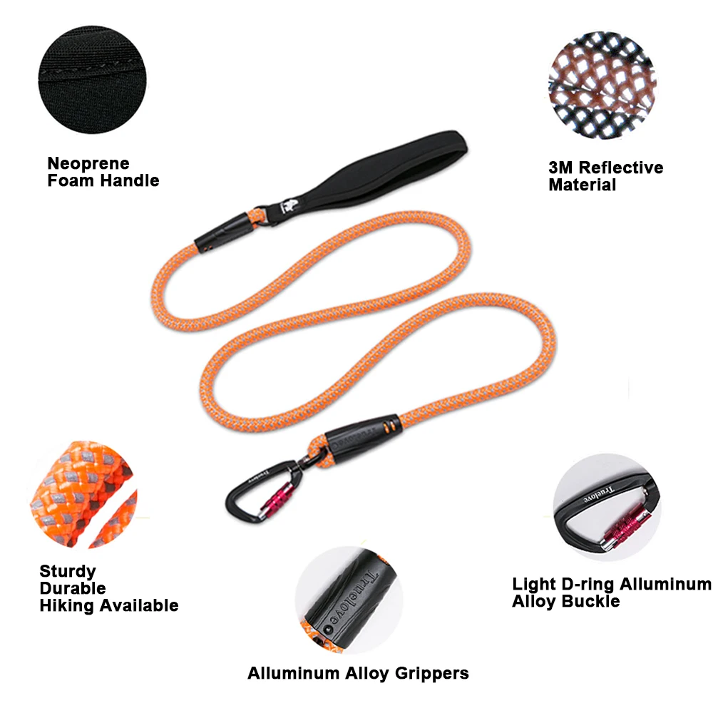 Correa para perro TrueLove de nailon con gancho de aleación de aluminio reflectante, anillo en D de acero inoxidable, mango de neopreno para caminar y hacer senderismo TLL2571 - imagen 4