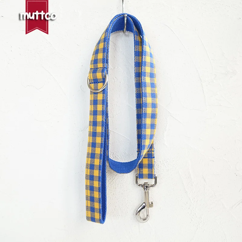MUTTCO collar de perro de doble tela LA AZUL AMARILLO PLAID anti-pérdida suministros para mascotas nombre grabado collar de número de teléfono 5 tamaños UDC068 - imagen 3