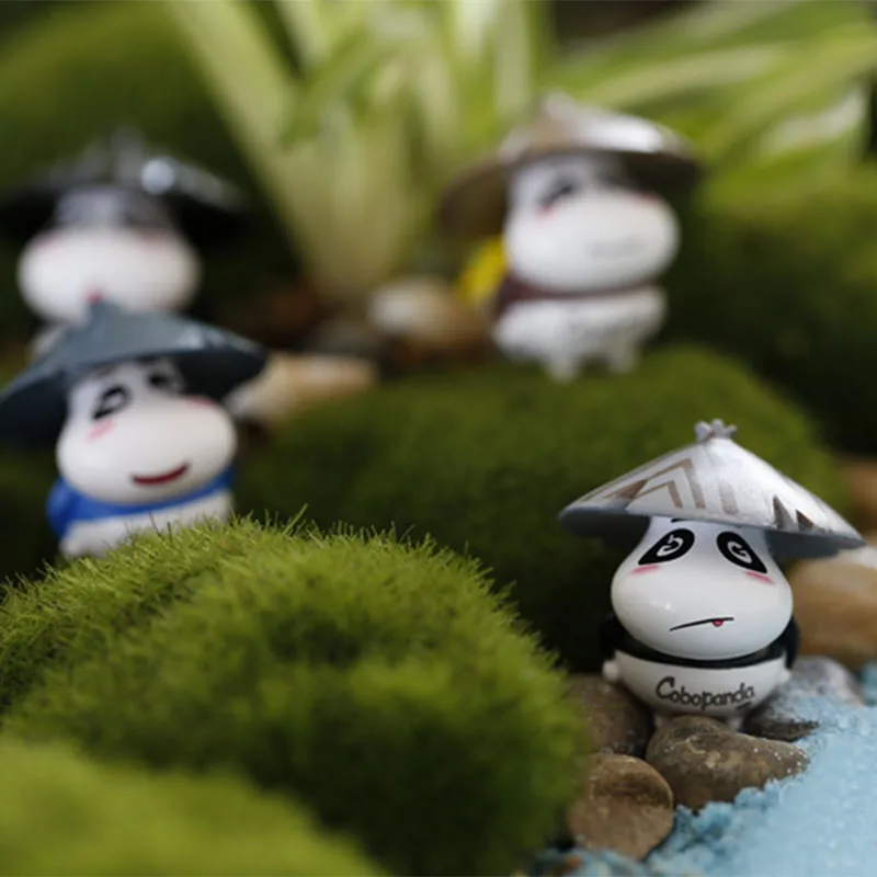 Figuras de asesino de Panda Artificial, miniaturas, adorno artesanal, Gnomo de jardín de hadas, decoración del hogar, paisaje microscópico, 4 Uds. - imagen 2