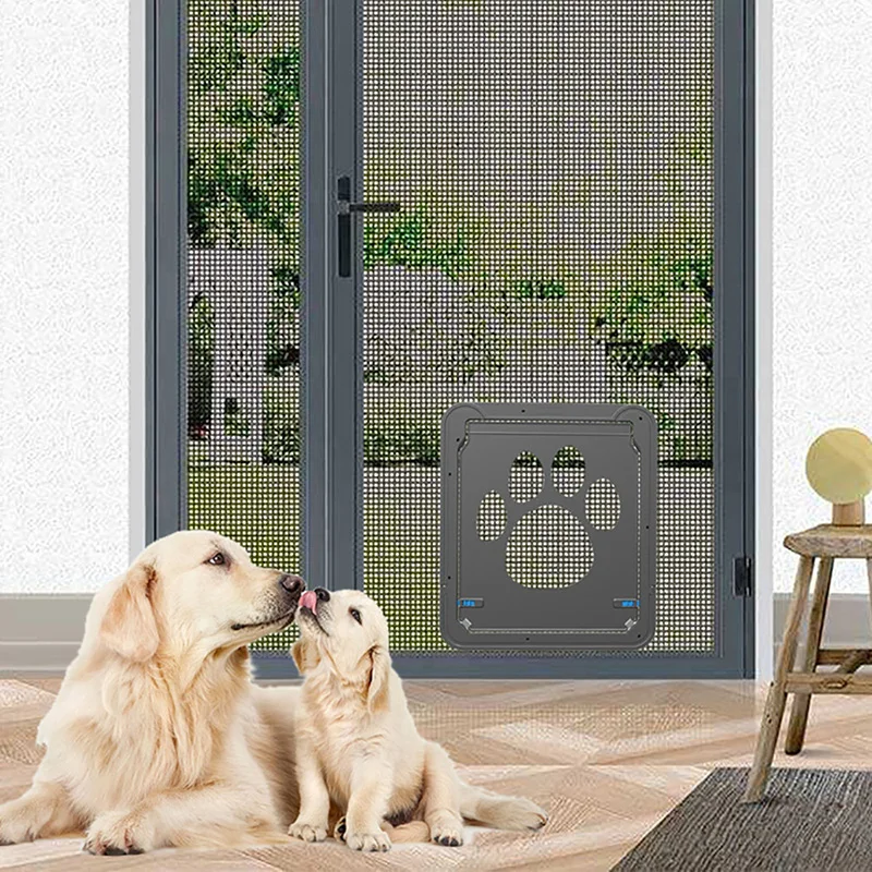 Puerta de plástico bloqueable de 4 vías para perros grandes y gatos, para ventana de pantalla, puertas con solapa de seguridad, túnel para mascotas, valla para perros, puerta de acceso gratis para el hogar - imagen 5