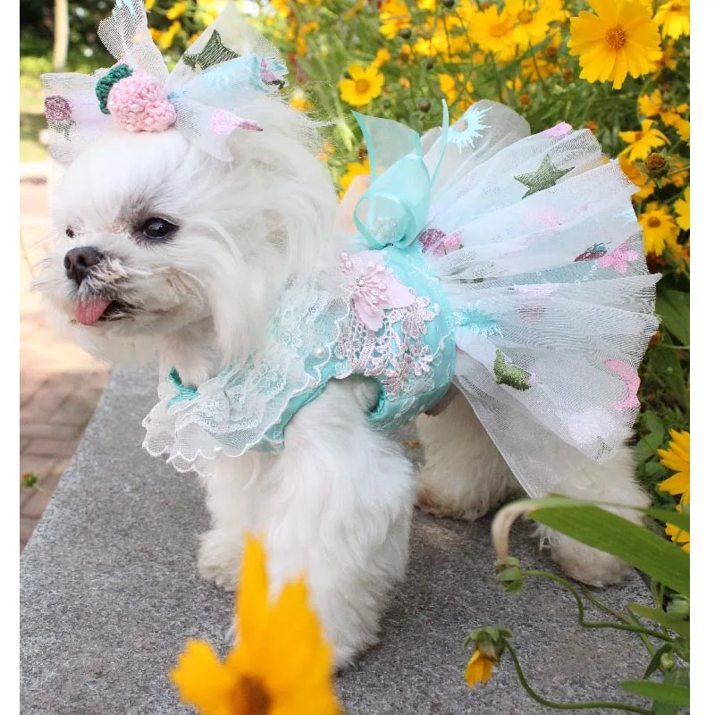 Vestido de lujo para perros, Falda bordada de encaje con tutú, vestido de verano para boda, ropa de fiesta, H8-2 - imagen 4