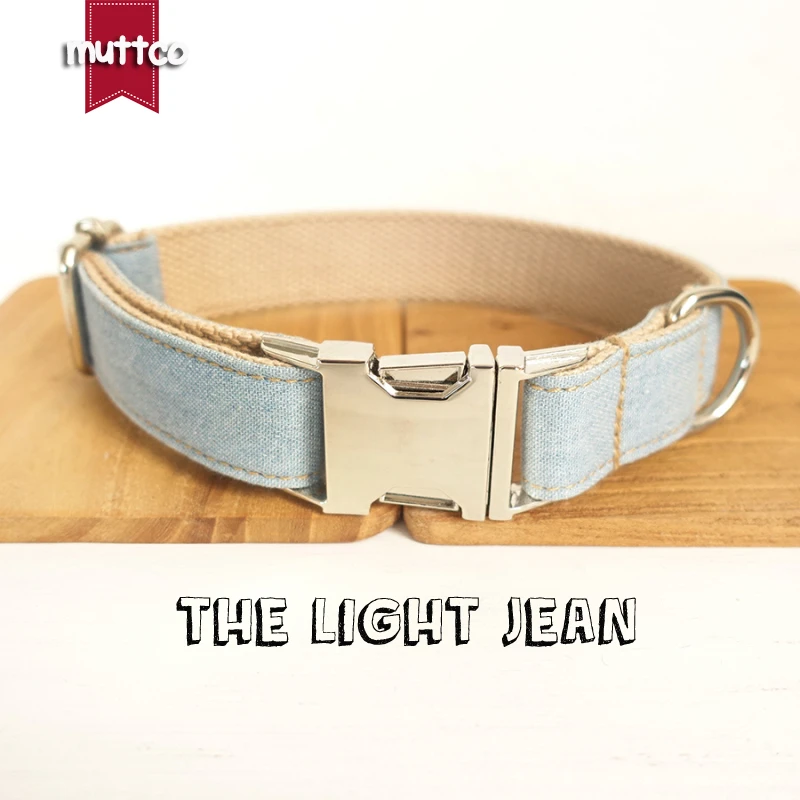 MUTTCO vende al por menor collar de perro de diseño propio THE LIGHT JEAN collar hecho a mano wathet azul y blanco 5 tamaños collar de perro UDC034