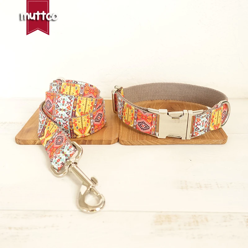 MUTTCO vende al por menor collar para mascotas personalizado de diseño propio THE GRIS BOHEMIAN collares y correas para perros de estilo folk único 5 tamaños UDC051 - imagen 3