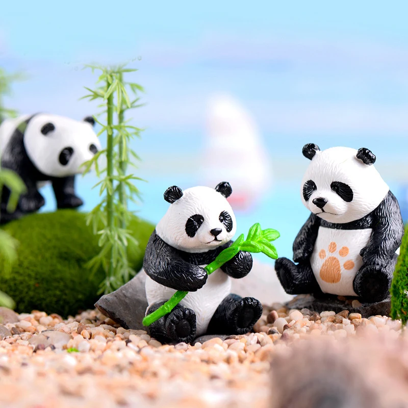 Figuritas de panda gigante artificiales, adornos de animales en miniatura, Gnomo de jardín de hadas, accesorios de decoraciones para el hogar, 4 piezas - imagen 5