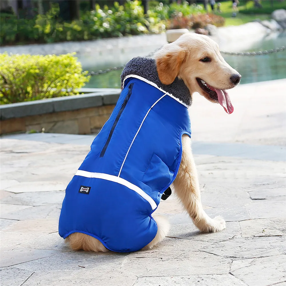 Ropa de invierno de diseñador para perros, chaquetas acolchadas reflectantes impermeables para perros medianos y grandes, abrigo cálido de lana gruesa para mascotas ajustable - imagen 5