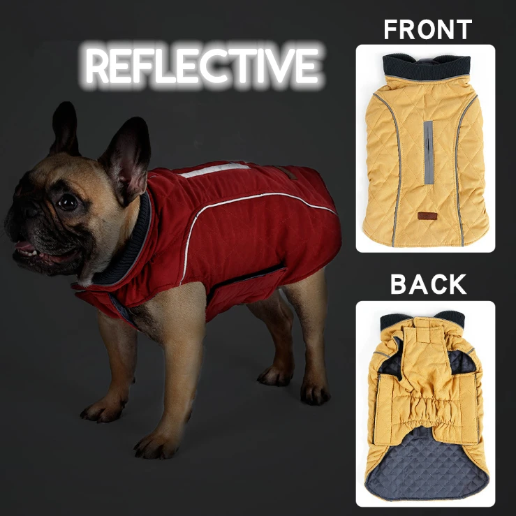 Ropa para perros XS-3XL, chaqueta de invierno para perros, Abrigo acolchado con diamantes reflectantes repelente al agua para perros pequeños, medianos y grandes, Bulldog Pug - imagen 3