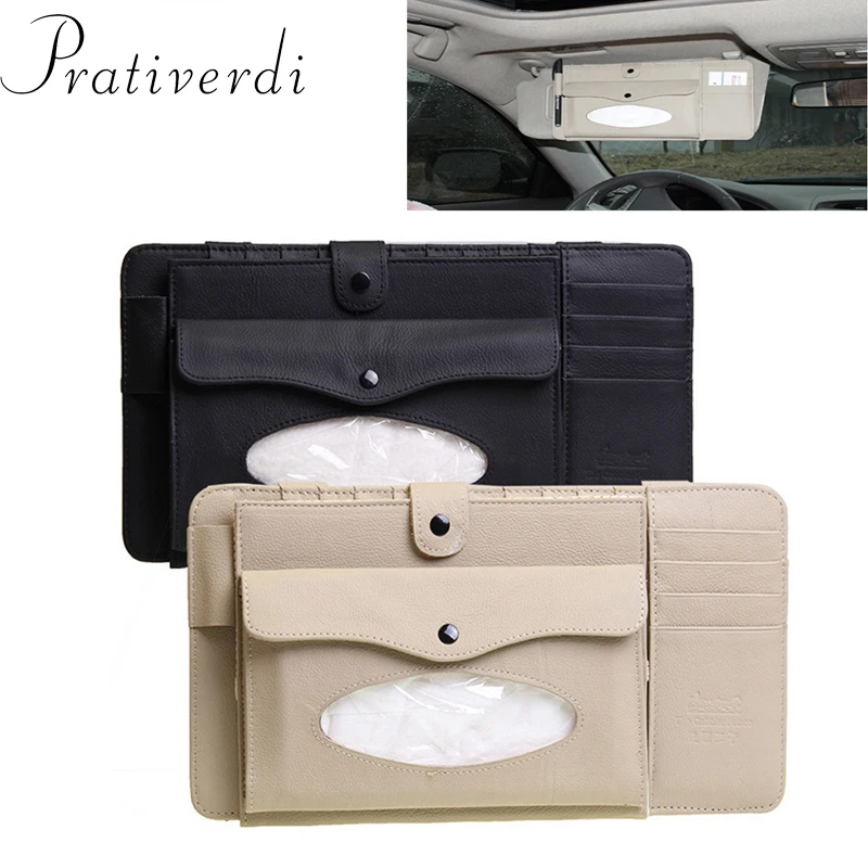 Estuche cd cuero 3 en 1 coche caja visera dvd organizador viaje tejido gafas bolsa almacenamiento tarjetas visita nuevo - Vista principal del estuche