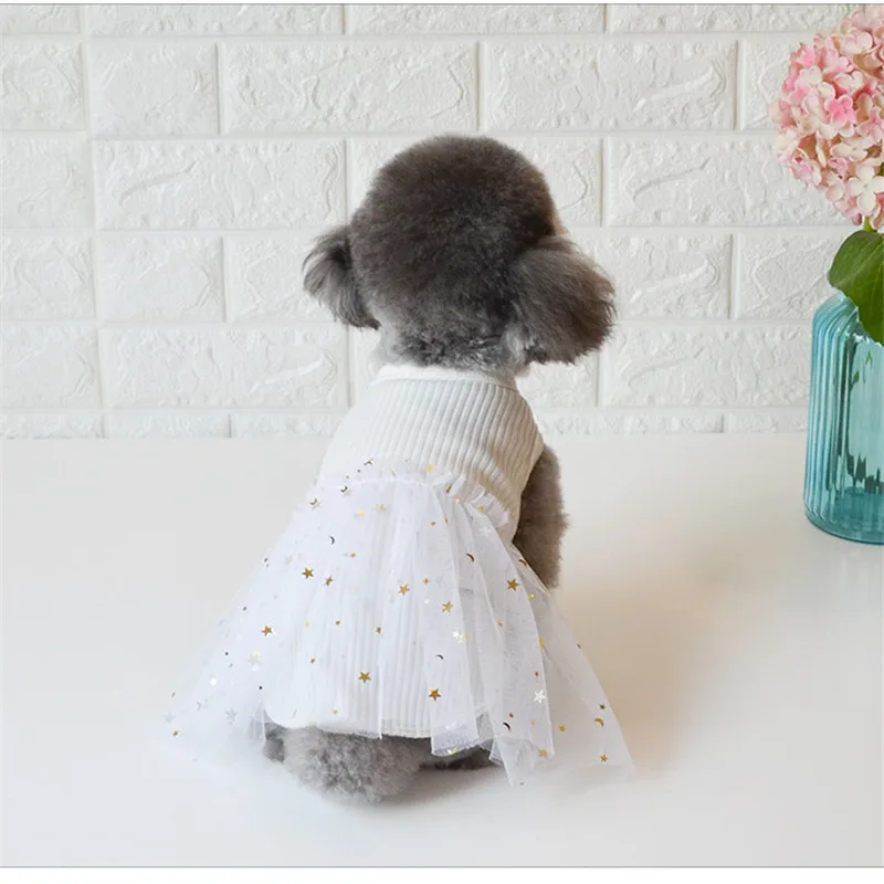 Ropa de encaje bronceado para perros y niñas, falda tutú de manga corta rosa y blanca, vestido para cachorros y gatitos, vestidos de deshierbe para perros pequeños y Yorks - imagen 3