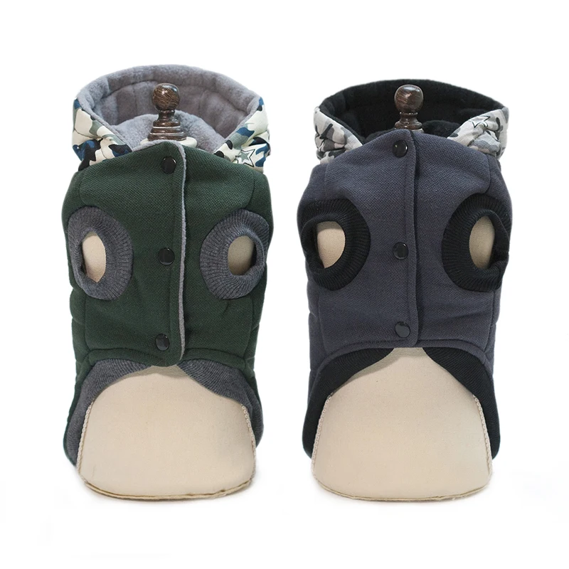 Ropa de invierno para perro, abrigo de algodón grueso con capucha de camuflaje, para mascotas de dos pies, abrigo suave y cálido para Bulldog Chihuahua - imagen 2
