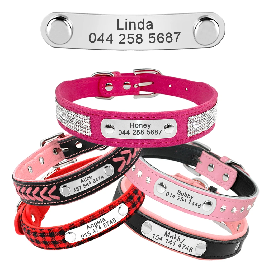 Collar ostentoso para cachorros y gatos, collares con etiqueta de identificación para perros y gatos pequeños, collares personalizados con diamantes de imitación para Chihuahua - imagen 2