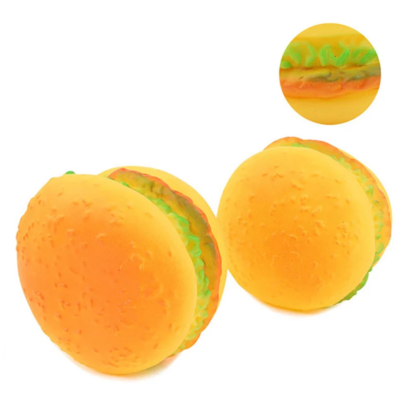 Juguete divertido de goma con forma de hamburguesa para perro y gato, juguete de entrenamiento no tóxico, con sonido chirriante, suministros para mascotas - imagen 4